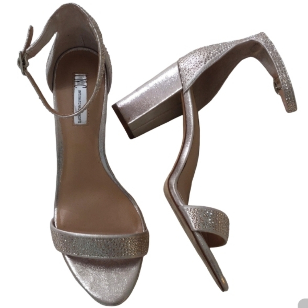 INC Gold/Crystal Ankle Strap Heels.